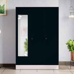 GODREJ INTERIO Almirah Slimline 3-Door Steel Almirah, Cupboard for Clothes (Pacific Blue), 1-Year Warranty, 7 Shelves, 1 Locker, Star Design Mirror