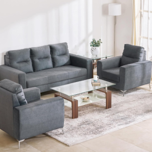 Home Centre Helios Vive 4 Seater (3+1+1) Solid Wood Sofa Set - Grey