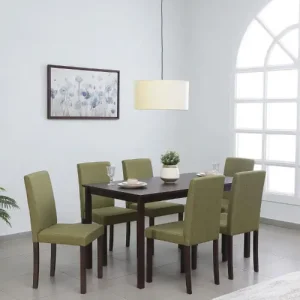 Aoki Solid Wood 6 Seater Dining Set in Chestnut & Pickle Finish