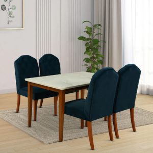 Carlisle Solid Wood 4 Seater Dining Set With Beige Marble Top