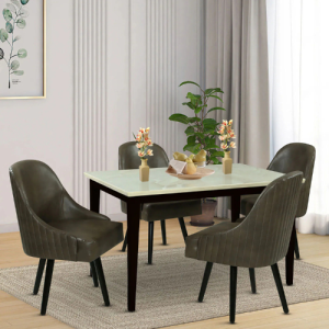 Carlisle Solid Wood 4 Seater Dining Set With Beige Marble Top