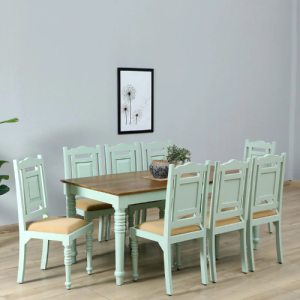 Joaquin Mango Wood 8 Seater Dining Set In Canary Green Finish