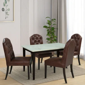 Carlisle Solid Wood 4 Seater Dining Set With Beige Marble Top